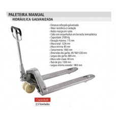 Paleteira Manual Galvanizada 2,5 Toneladas Rodas Duplas Worker 377198